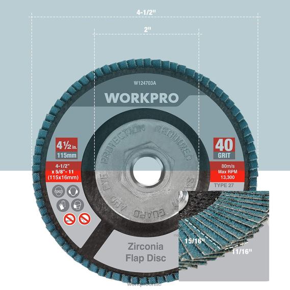 Paquete de 5 discos de solapa de circonio, disco de lijado para amoladora angular, muelas abrasivas de 4-1/2 pulgadas WORKPRO JDN8Z206 útil herramienta