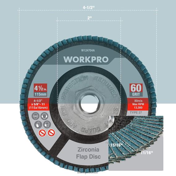 Paquete de 5 discos de solapa de circonio, disco de lijado para amoladora angular, muelas abrasivas de 4-1/2 pulgadas WORKPRO JDN8Z206 útil herramienta