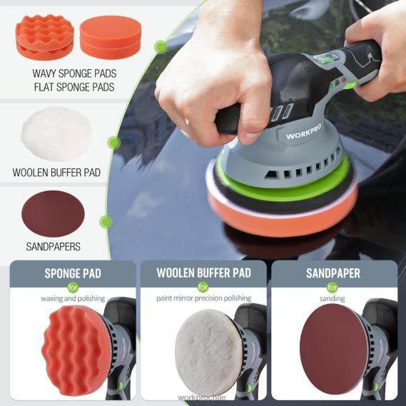 Pulidora inalámbrica de doble acción para coche de 6 pulgadas con 2 baterías recargables de 12v WORKPRO JDN8Z238 moderno herramienta