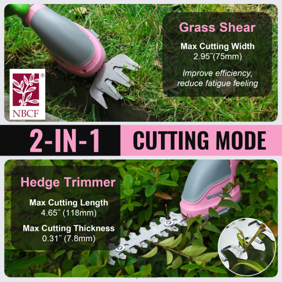 2 en 1 tijeras de podar de arbustos/cortadoras de césped inalámbricas eléctricas de mano de 3,6 v WORKPRO JDN8Z268 rosa/verde/blanco herramienta