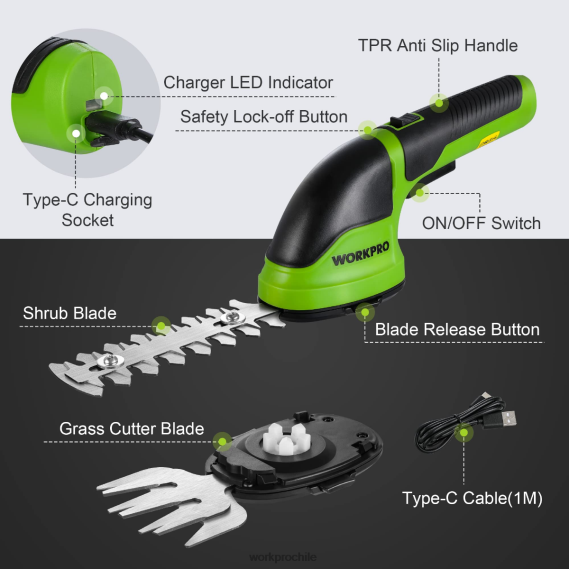 2 en 1 tijeras de podar de arbustos/cortadoras de césped inalámbricas eléctricas de mano de 3,6 v WORKPRO JDN8Z268 rosa/verde/blanco herramienta