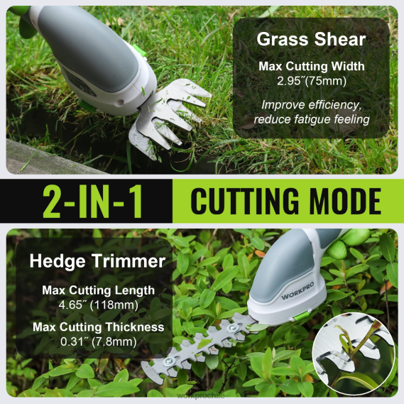2 en 1 tijeras de podar de arbustos/cortadoras de césped inalámbricas eléctricas de mano de 3,6 v WORKPRO JDN8Z268 rosa/verde/blanco herramienta