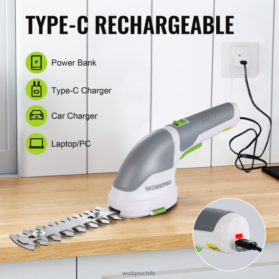 2 en 1 tijeras de podar de arbustos/cortadoras de césped inalámbricas eléctricas de mano de 3,6 v WORKPRO JDN8Z268 rosa/verde/blanco herramienta