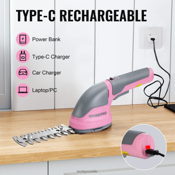 2 en 1 tijeras de podar de arbustos/cortadoras de césped inalámbricas eléctricas de mano de 3,6 v WORKPRO JDN8Z268 rosa/verde/blanco herramienta