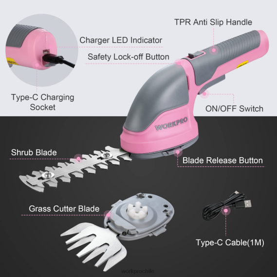 2 en 1 tijeras de podar de arbustos/cortadoras de césped inalámbricas eléctricas de mano de 3,6 v WORKPRO JDN8Z268 rosa/verde/blanco herramienta