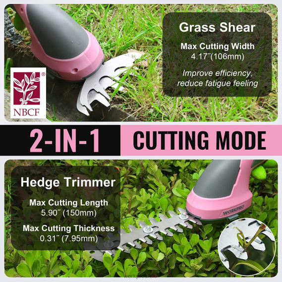 2 en 1 tijeras de podar de arbustos/cortadoras de césped inalámbricas eléctricas de mano de 7,2 v WORKPRO JDN8Z269 rosa/verde/blanco herramienta