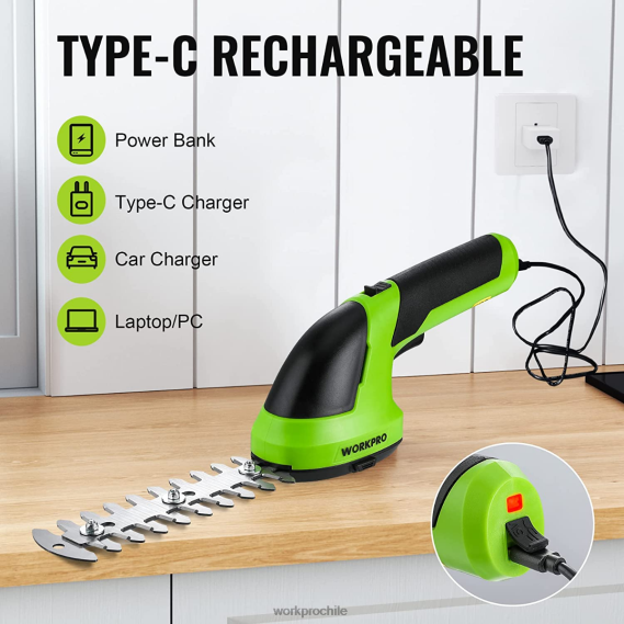 2 en 1 tijeras de podar de arbustos/cortadoras de césped inalámbricas eléctricas de mano de 7,2 v WORKPRO JDN8Z269 rosa/verde/blanco herramienta