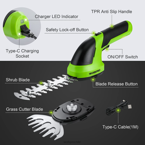 2 en 1 tijeras de podar de arbustos/cortadoras de césped inalámbricas eléctricas de mano de 7,2 v WORKPRO JDN8Z269 rosa/verde/blanco herramienta