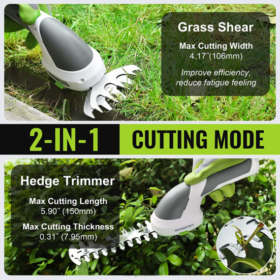 2 en 1 tijeras de podar de arbustos/cortadoras de césped inalámbricas eléctricas de mano de 7,2 v WORKPRO JDN8Z269 rosa/verde/blanco herramienta
