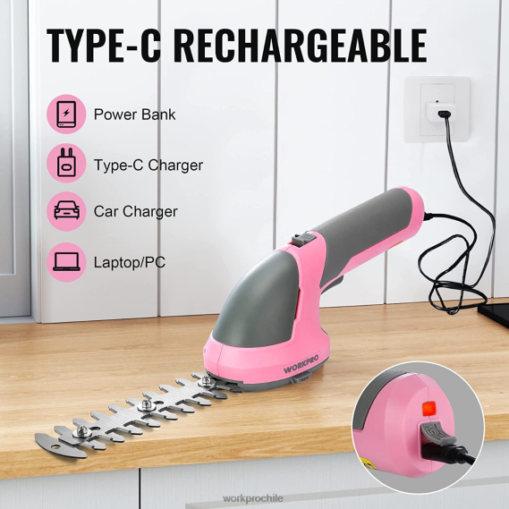 2 en 1 tijeras de podar de arbustos/cortadoras de césped inalámbricas eléctricas de mano de 7,2 v WORKPRO JDN8Z269 rosa/verde/blanco herramienta