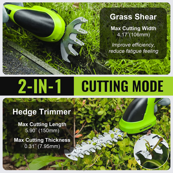 2 en 1 tijeras de podar de arbustos/cortadoras de césped inalámbricas eléctricas de mano de 7,2 v WORKPRO JDN8Z269 rosa/verde/blanco herramienta