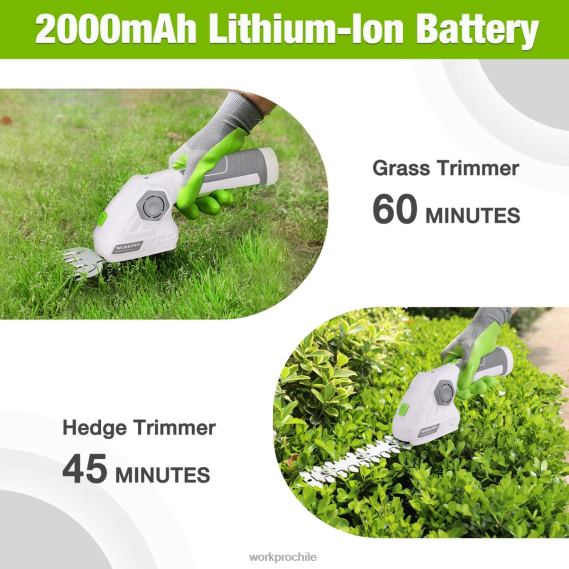Cortadora de césped y cortadora de arbustos inalámbrica, cortasetos de mano 2 en 1, cortadora de césped eléctrica de 7,2 v, tijeras para setos WORKPRO JDN8Z297 verde blanco herramienta
