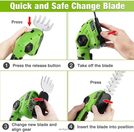 Cortadora de césped y cortadora de arbustos inalámbrica, cortasetos de mano 2 en 1, cortadora de césped eléctrica de 7,2 v, tijeras para setos WORKPRO JDN8Z297 verde blanco herramienta