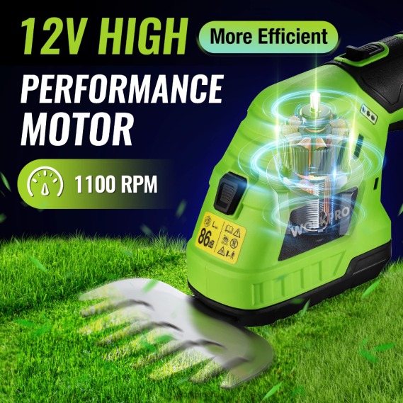 Cortasetos de césped inalámbrico eléctrico 2 en 1 de 12 V y cortasetos de arbustos de mano, con batería de iones de litio recargable de 2,0 Ah y cargador rápido de 1 hora WORKPRO JDN8Z301 moderno herr