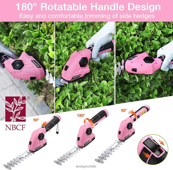 Cortasetos de mano 2 en 1, cortasetos/cortasetos eléctricos de 7,2 v WORKPRO JDN8Z266 rosa herramienta