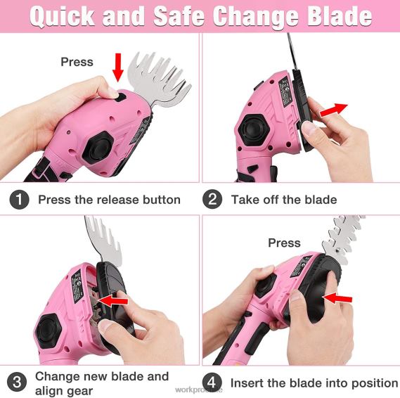 Cortasetos de mano 2 en 1, cortasetos/cortasetos eléctricos de 7,2 v WORKPRO JDN8Z266 rosa herramienta