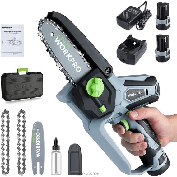 Mini motosierra, motosierra eléctrica compacta inalámbrica con 2 baterías, barra guía y cadena de repuesto. WORKPRO JDN8Z291 nuevo herramienta