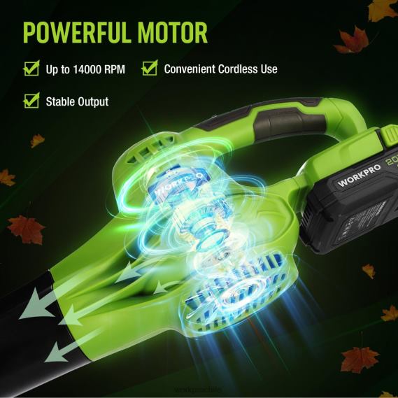 Mini soplador de hojas inalámbrico ligero de 20 V con batería y cargador, control de 2 velocidades WORKPRO JDN8Z303 moderno herramienta