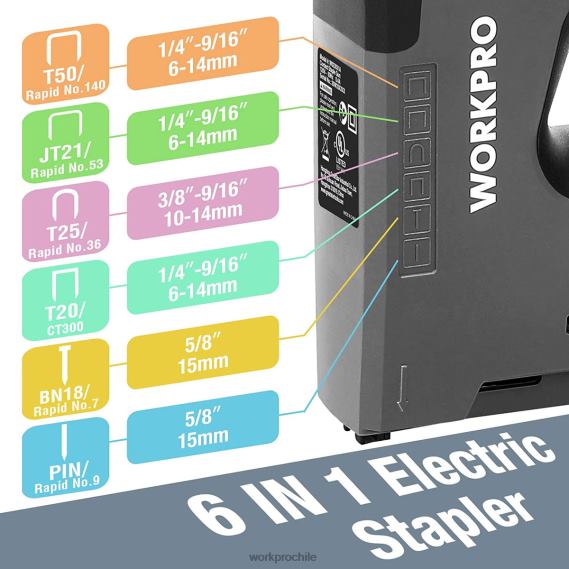 Grapadora eléctrica 6 en 1 de 110v para proyectos de carpintería diy WORKPRO JDN8Z167 útil herramienta