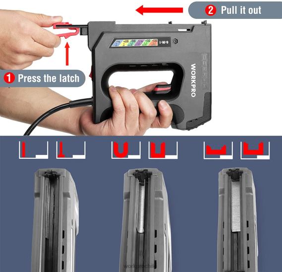 Grapadora eléctrica 6 en 1 de 110v para proyectos de carpintería diy WORKPRO JDN8Z167 útil herramienta