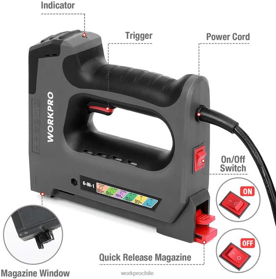 Grapadora eléctrica 6 en 1 de 110v para proyectos de carpintería diy WORKPRO JDN8Z167 útil herramienta
