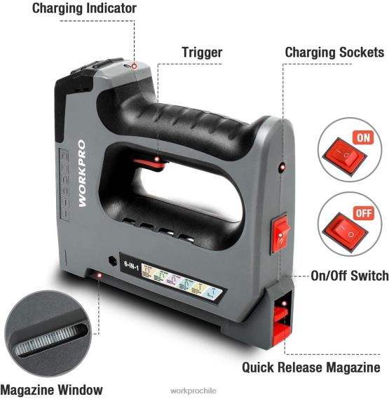 Pistola grapadora inalámbrica recargable 6 en 1 de 3,6 v WORKPRO JDN8Z166 útil herramienta