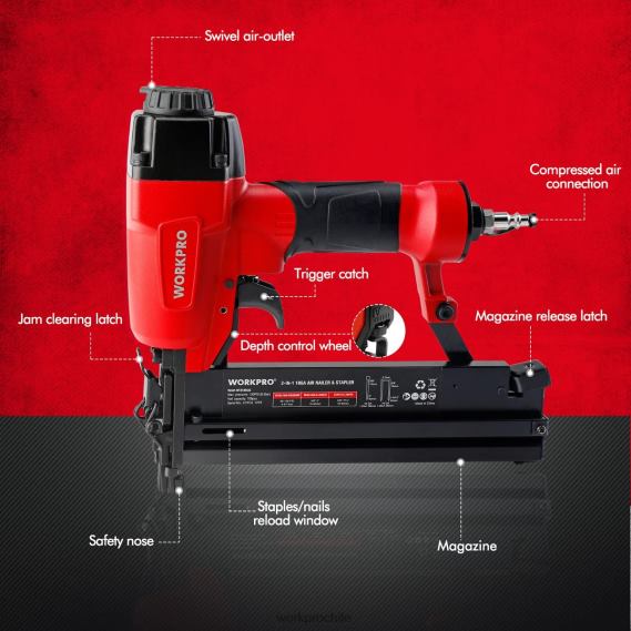 Clavadora neumática 2 en 1 con 400 clavos/300 grapas WORKPRO JDN8Z181 moderno herramienta