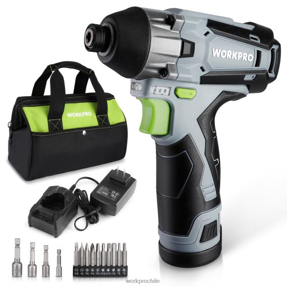 Kit de destornillador de impacto inalámbrico de 12 V, juego de taladro/destornillador de impacto eléctrico hexagonal con batería de iones de litio de 2,0 Ah WORKPRO JDN8Z190 nuevo herramienta