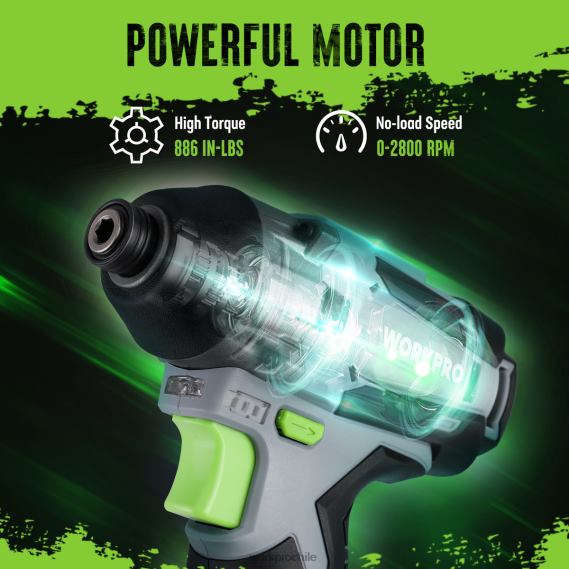 Kit de destornillador de impacto inalámbrico de 12 V, juego de taladro/destornillador de impacto eléctrico hexagonal con batería de iones de litio de 2,0 Ah WORKPRO JDN8Z190 nuevo herramienta