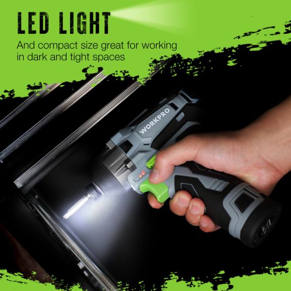 Kit de destornillador de impacto inalámbrico de 12 V, juego de taladro/destornillador de impacto eléctrico hexagonal con batería de iones de litio de 2,0 Ah WORKPRO JDN8Z190 nuevo herramienta