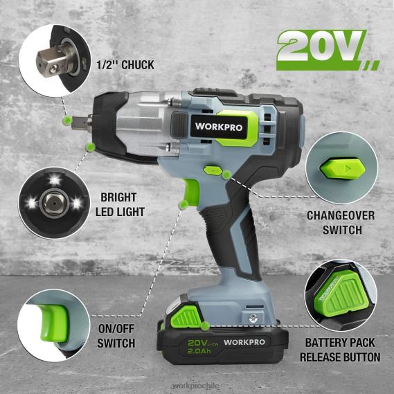 Llave de impacto inalámbrica de 20 V con clip para cinturón de carga rápida para facilitar su transporte WORKPRO JDN8Z187 moderno herramienta