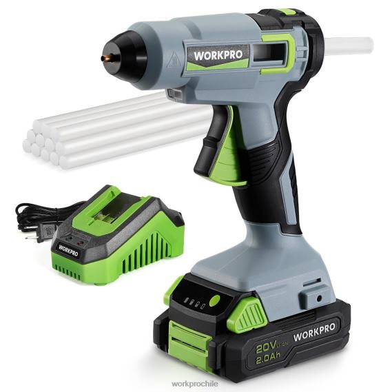 Kit de pistola de pegamento caliente inalámbrico con 12 barras de pegamento, batería de iones de litio de 20 V y 2,0 Ah WORKPRO JDN8Z165 útil herramienta