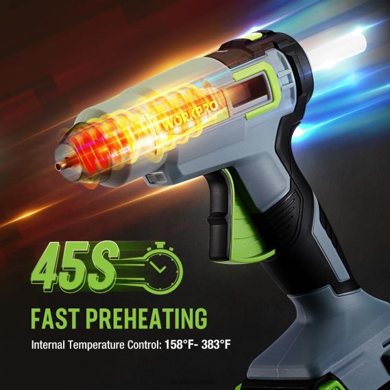 Kit de pistola de pegamento caliente inalámbrico con 12 barras de pegamento, batería de iones de litio de 20 V y 2,0 Ah WORKPRO JDN8Z165 útil herramienta