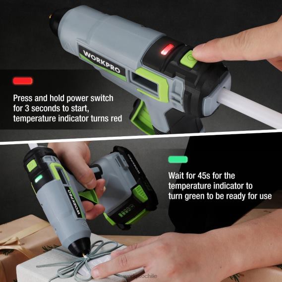 Kit de pistola de pegamento caliente inalámbrico con 12 barras de pegamento, batería de iones de litio de 20 V y 2,0 Ah WORKPRO JDN8Z165 útil herramienta