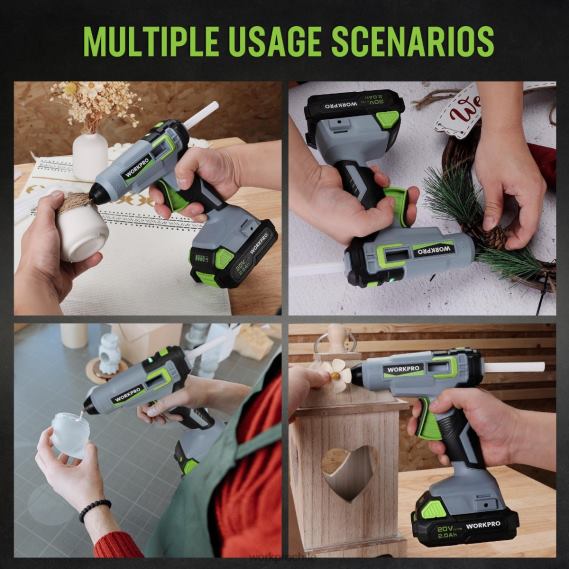 Kit de pistola de pegamento caliente inalámbrico con 12 barras de pegamento, batería de iones de litio de 20 V y 2,0 Ah WORKPRO JDN8Z165 útil herramienta