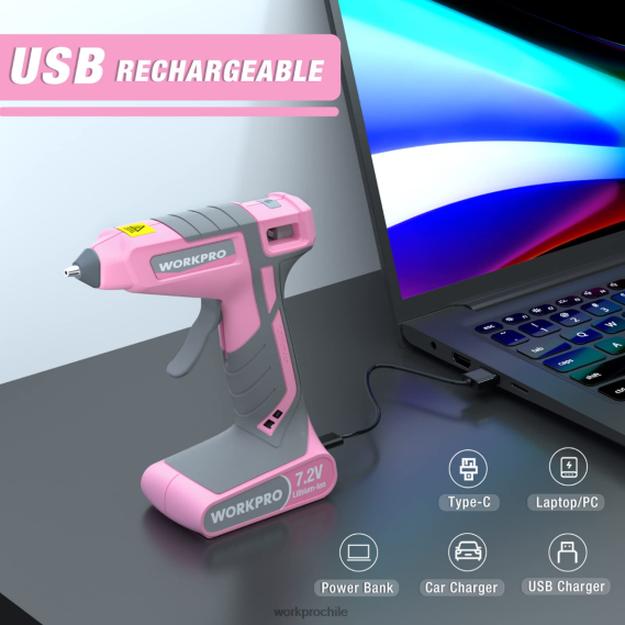 Kit de pistola de pegamento termofusible inalámbrica de 7,2 V WORKPRO JDN8Z164 rosa/blanco herramienta