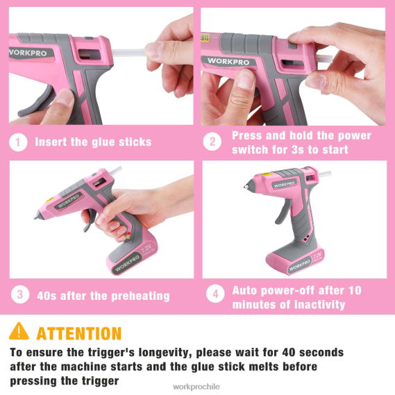 Kit de pistola de pegamento termofusible inalámbrica de 7,2 V WORKPRO JDN8Z164 rosa/blanco herramienta