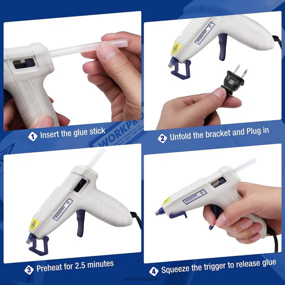 Mini kit de pistola de pegamento caliente con 20 barras de pegamento caliente WORKPRO JDN8Z162 rosa/blanco herramienta