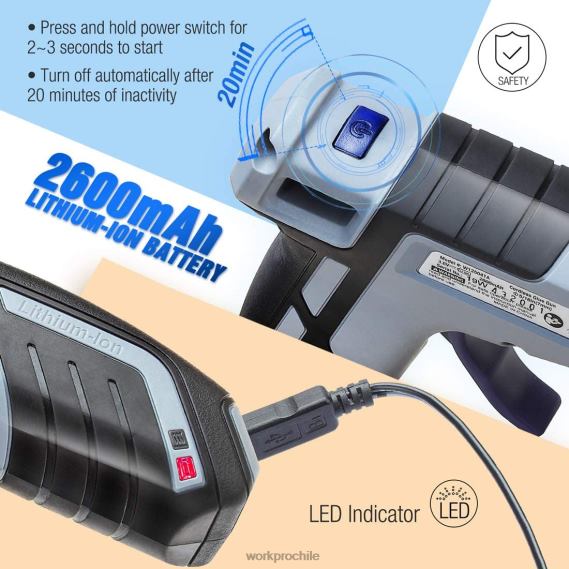 Mini pistola de pegamento inalámbrica de precalentamiento rápido y derretido con barra de pegamento premium de 20 piezas WORKPRO JDN8Z163 azul rosado herramienta