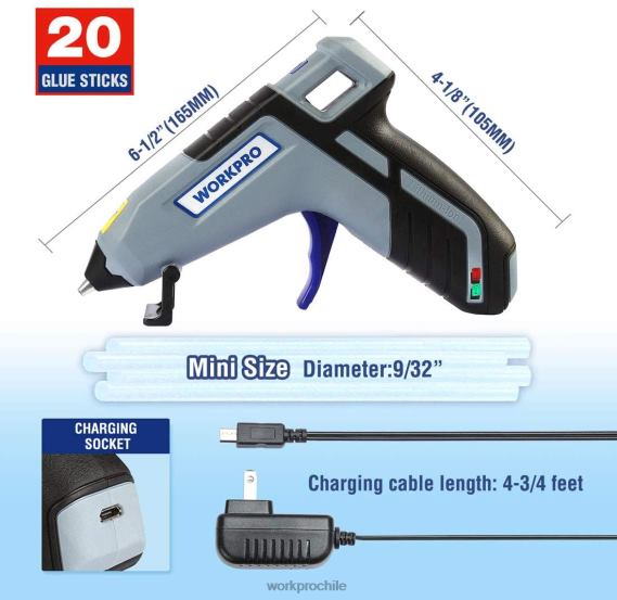 Mini pistola de pegamento inalámbrica de precalentamiento rápido y derretido con barra de pegamento premium de 20 piezas WORKPRO JDN8Z163 azul rosado herramienta