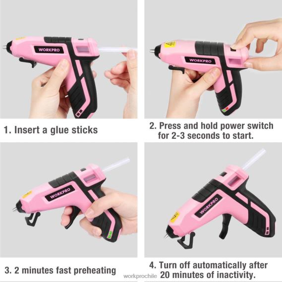 Mini pistola de pegamento inalámbrica de precalentamiento rápido y derretido con barra de pegamento premium de 20 piezas WORKPRO JDN8Z163 azul rosado herramienta