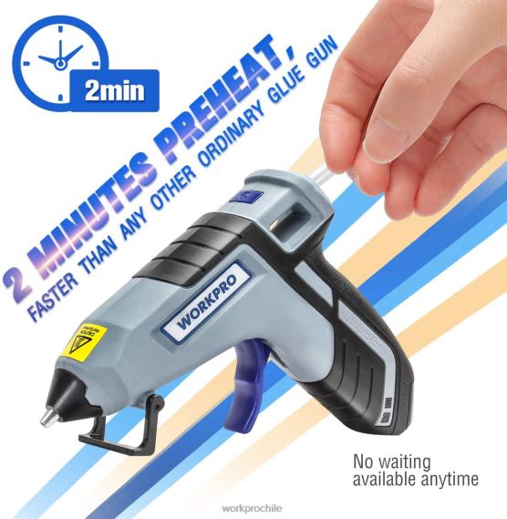 Mini pistola de pegamento inalámbrica de precalentamiento rápido y derretido con barra de pegamento premium de 20 piezas WORKPRO JDN8Z163 azul rosado herramienta
