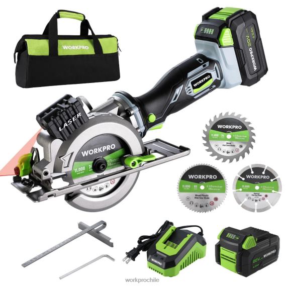 Mini sierra circular inalámbrica compacta, batería de 20 V 4,0 Ah, cargador rápido, 3 hojas de sierra, 4500 rpm. WORKPRO JDN8Z186 útil herramienta