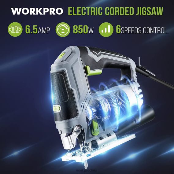 Sierra de calar, equipo de herramientas de sierra de calar eléctrica con cable de 6,5 amperios y 850 vatios WORKPRO JDN8Z241 moderno herramienta