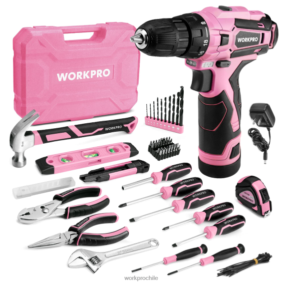 Juego de herramientas portátiles de 108 piezas con taladro eléctrico. WORKPRO JDN8Z173 rosa/gris herramienta