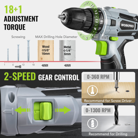 Juego de herramientas portátiles de 108 piezas con taladro eléctrico. WORKPRO JDN8Z173 rosa/gris herramienta