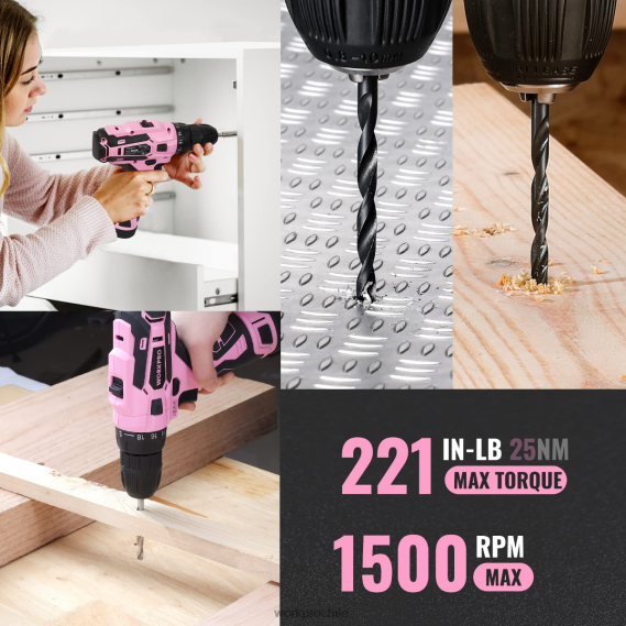 Juego de herramientas portátiles de 108 piezas con taladro eléctrico. WORKPRO JDN8Z173 rosa/gris herramienta