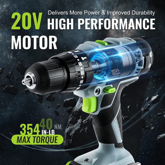 Juego de taladro inalámbrico de 20 V máximo, herramienta de taladro de impacto eléctrico con 102 piezas de accesorios, 2 baterías de iones de litio de 2,0 Ah con cargador rápido WORKPRO JDN8Z170 útil