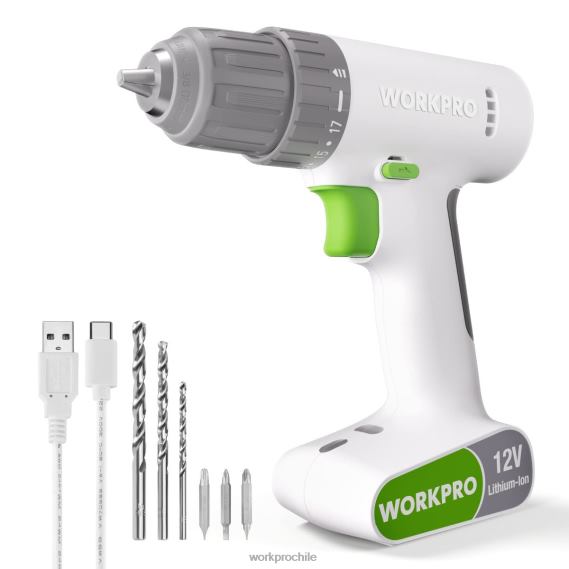 Juego de taladro y destornillador inalámbrico de 12 V con 6 puntas, portabrocas sin llave de 3/8 de pulgada, velocidad variable, configuración de 18 toques WORKPRO JDN8Z175 rosa/blanco herramienta