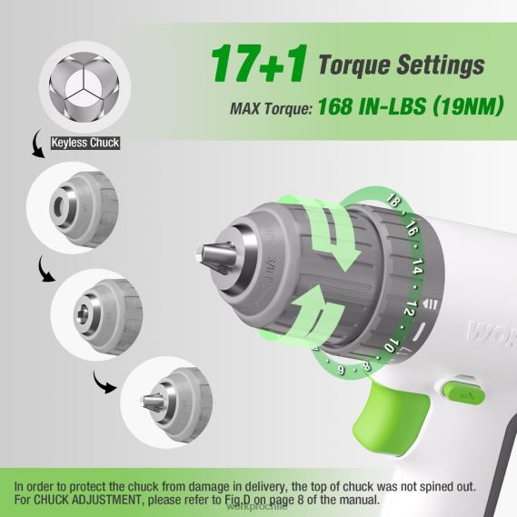 Juego de taladro y destornillador inalámbrico de 12 V con 6 puntas, portabrocas sin llave de 3/8 de pulgada, velocidad variable, configuración de 18 toques WORKPRO JDN8Z175 rosa/blanco herramienta